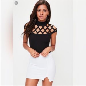 Black lazer cut high neck bodysuit